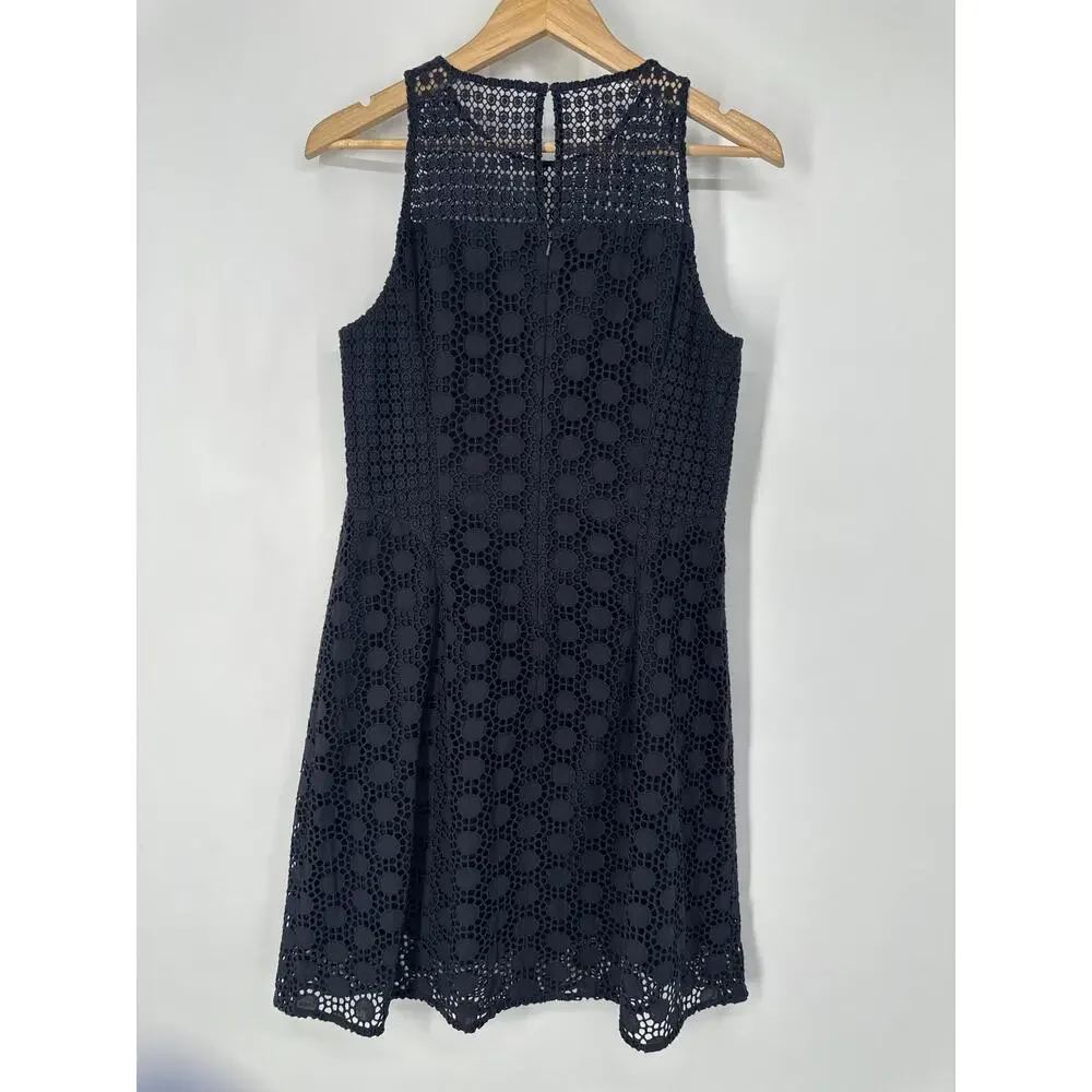Tory Burch Hallie Eyelet Dress Mini Crew Neck Sleeveless Lace Preppy Navy Blue - Picture 7 of 12